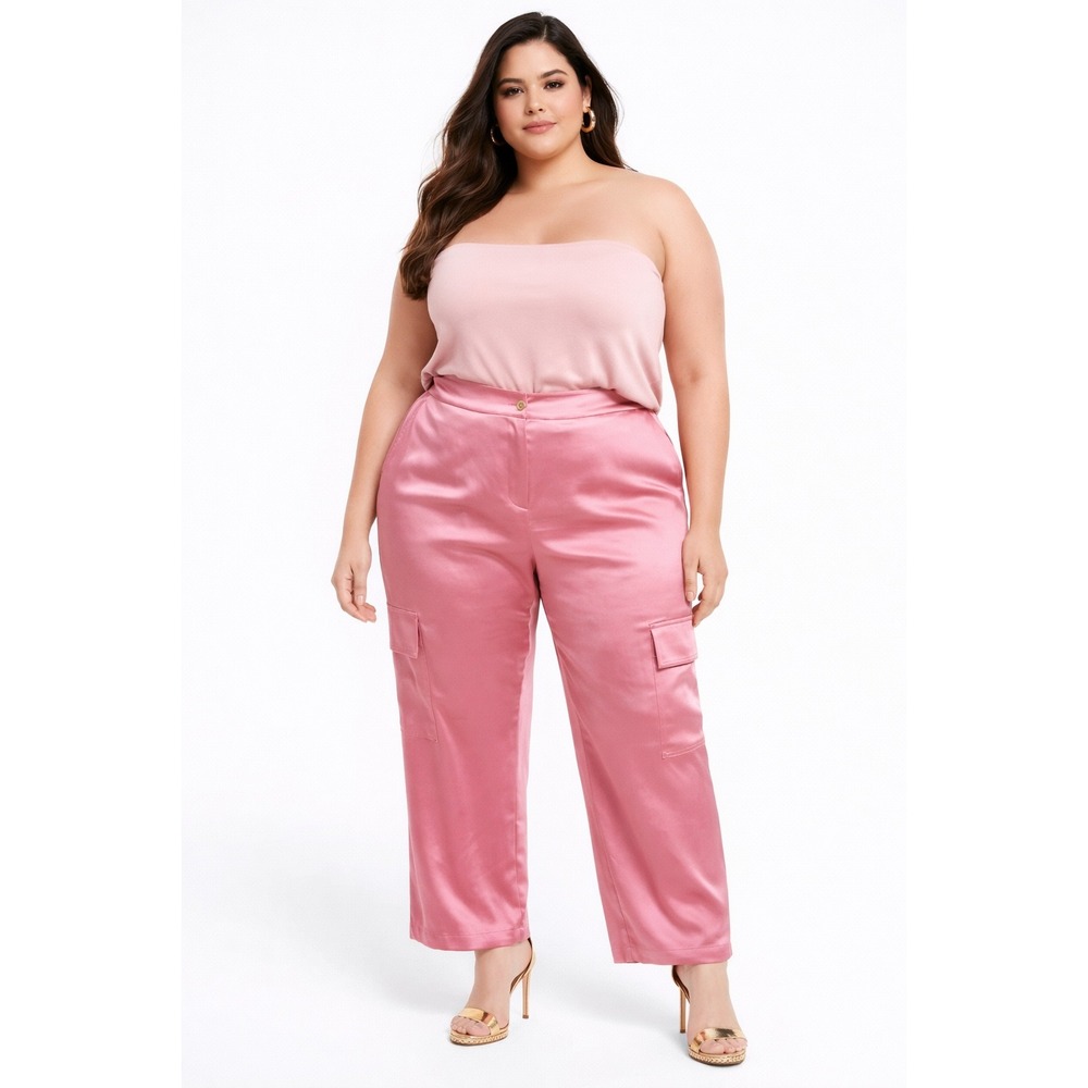 MICHAEL KORS Womens Cargo Pants Dusty Rose Satin Wide Leg Size L